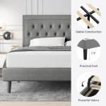 Allewie Queen Upholstered Platform Bed Frame, Light Grey