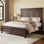 Solid Wood Queen Bed Frame with High Headboard
