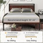 Queen Size Metal Platform Bed with Wooden Headboard