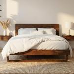Solid Acacia Wood King Bed Frame with Storage