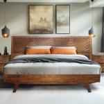 Queen Platform Bed Frame in Walnut Finish