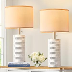 Set of 2 Modern 20" White Bedside Lamps