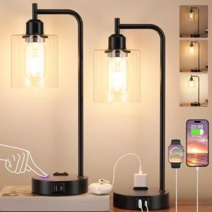 Industrial Table Lamps Set of 2 with USB Ports