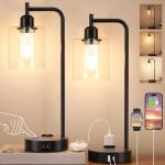 Industrial Table Lamps Set of 2 with USB Ports