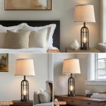 Black Farmhouse Table Lamps with USB - Set of 2