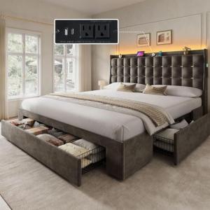 YITAHOME King Size Velvet Bed Frame with Storage