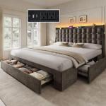 YITAHOME King Size Velvet Bed Frame with Storage