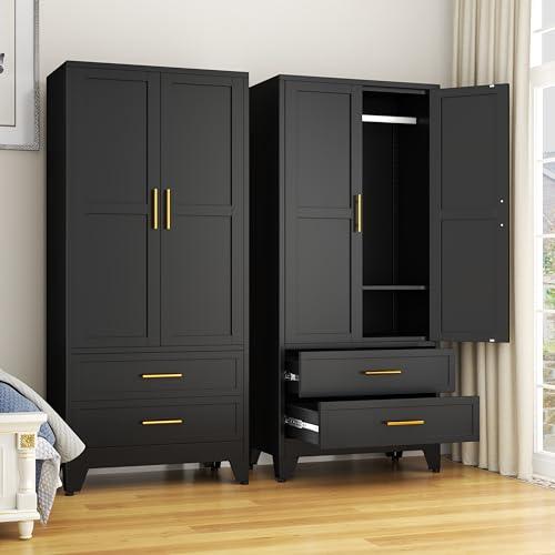 Metal Armoire Closet with Adjustable Shelf and Drawers