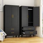 Stylish Black Metal Wardrobe with Adjustable Shelf