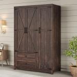 Farmhouse 3-Door Wardrobe with Drawers and Rod