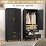 Stylish Black Metal Wardrobe with Adjustable Shelf