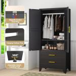 Stylish Black Metal Wardrobe with Adjustable Shelf