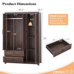 Farmhouse 3-Door Wardrobe with Drawers and Rod