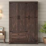 Farmhouse 3-Door Wardrobe with Drawers and Rod