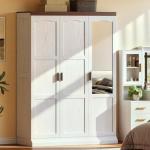 White 3-Door Armoire Closet with Mirror