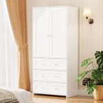 VOWNER Large Wooden Wardrobe with Mirror and Drawers