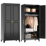 71" Tall Black Metal Wardrobe with Shelves