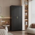 71" Tall Black Metal Wardrobe with Shelves