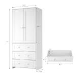 VOWNER Large Wooden Wardrobe with Mirror and Drawers