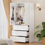 VOWNER Large Wooden Wardrobe with Mirror and Drawers