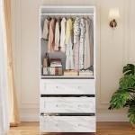 VOWNER Large Wooden Wardrobe with Mirror and Drawers