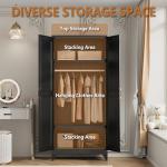 71" Tall Black Metal Wardrobe with Shelves