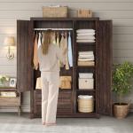 Farmhouse 3-Door Wardrobe with Drawers and Rod