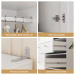 VOWNER Large Wooden Wardrobe with Mirror and Drawers