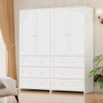 VOWNER Large Wooden Wardrobe with Mirror and Drawers