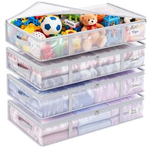 Under Bed Storage Bins with Clear Lids - 4 Pack