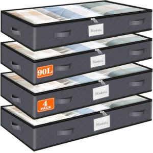 SpaceWhisper 90L Under Bed Storage Bins - 4 Pack