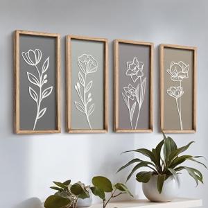 3D Wooden Floral Wall Art Decor Set of 4