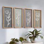 3D Wooden Floral Wall Art Decor Set of 4