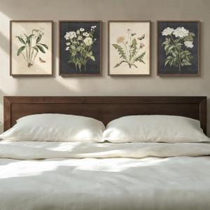 Vintage Botanical Wall Art Set for Bedroom Decor
