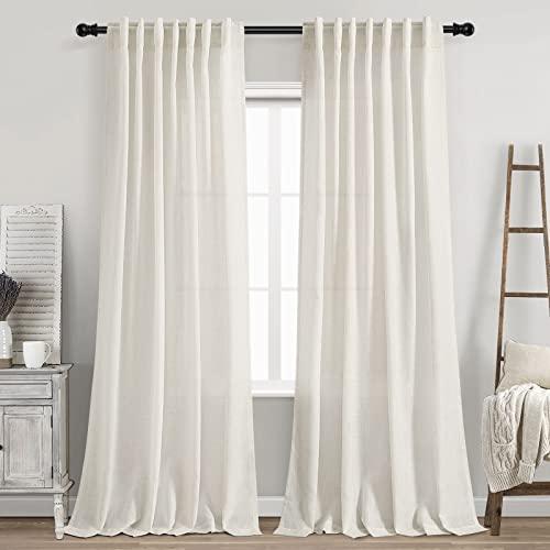 Cream Linen 84-Inch Back Tab Curtains - 2 Panels