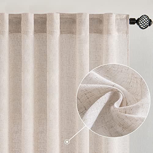 MIULEE 84-Inch Natural Linen Curtains - 2 Panels