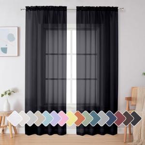 Black Sheer Curtains 84” Long for Bedroom