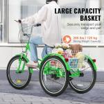 VEVOR Folding Adult Tricycle, 24-Inch 7-Speed Adult Folding Trikes, Carbon Steel 3 Wheel Cruiser Bike with Basket & Adjustable Seat, Shopping Picnic Foldable Tricycles for Women, Men, Seniors (Green)