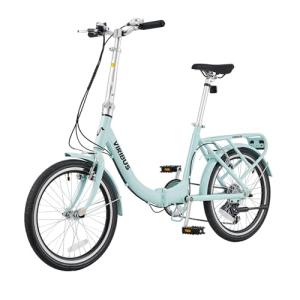 VIRIBUS Folding Bike, 20 inch Lightweight Foldable Bike for Adults 7 Speed with Aluminum Frame, Basket & Rear Rack, Step Through Collapsible Bike for Women Men Seniors City Commuter, Light Green