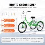 VEVOR Folding Adult Tricycle, 24-Inch 7-Speed Adult Folding Trikes, Carbon Steel 3 Wheel Cruiser Bike with Basket & Adjustable Seat, Shopping Picnic Foldable Tricycles for Women, Men, Seniors (Green)