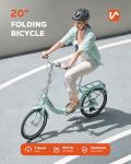 VIRIBUS Folding Bike, 20 inch Lightweight Foldable Bike for Adults 7 Speed with Aluminum Frame, Basket & Rear Rack, Step Through Collapsible Bike for Women Men Seniors City Commuter, Light Green