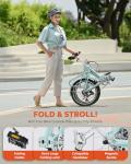 VIRIBUS Folding Bike, 20 inch Lightweight Foldable Bike for Adults 7 Speed with Aluminum Frame, Basket & Rear Rack, Step Through Collapsible Bike for Women Men Seniors City Commuter, Light Green