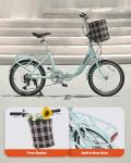 VIRIBUS Folding Bike, 20 inch Lightweight Foldable Bike for Adults 7 Speed with Aluminum Frame, Basket & Rear Rack, Step Through Collapsible Bike for Women Men Seniors City Commuter, Light Green
