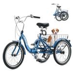 VIRIBUS Folding Tricycle for Adults, 20 inch 7 Speed Foldable Adult Tricycle for Men Seniors with Dual Chain, Folding 3 Wheel Bike with Lock, Collapsible Three Wheel Bicycle 330lb. Blue