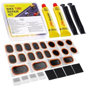 cyctravel Bike Tire Repair Kit, Bicycle Inner Tube Puncture Patch Kits with 20 PCS Vulcanizing Patches, User Manual, Metal Rasp and Tire Lever, Bike Patch Kit for Mountain and Road Bike