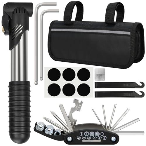 Bike Repair Kit, Bicycle Repair Bag With Tire Pump, Bike Tool Kit for Camping Travel, 16-in-1 Bike Multitool, Bicycle Tire Repair Kit, 4mm and 5mm Allen Wrenches, Used for Mountain Bike and Road Bike