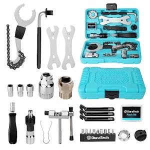 DURATECH 31 Pieces Bicycle Tool Kit, Complete Bike Repair Kit with Storage Box, Mountain Bike Repair Tools, for Mountain, Road, and Park Bicycle with Chain Riveter, Tire Levers, Crank Puller