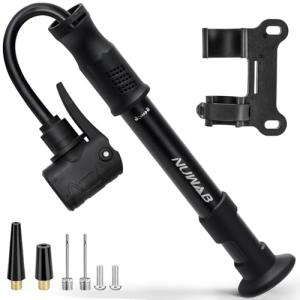 NUWAB Mini Bike Pump with Gauge, 10 Inch Portable Hand Bicycle Pump, 100PSI, Support Shrader and Presta, Fast Air Out Ball Pump, Work with All Bikes and Balls, Swimming Ring