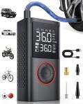 Powools Tire Inflator Portable Air Compressor, 150 PSI Cordless Bike Pump, Air Pump for Auto, Motorcycle, Bicycle, Balls with Pressure Gauge, LED Light & Car Accessories, Black, Standard Capacity