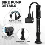 NUWAB Mini Bike Pump with Gauge, 10 Inch Portable Hand Bicycle Pump, 100PSI, Support Shrader and Presta, Fast Air Out Ball Pump, Work with All Bikes and Balls, Swimming Ring